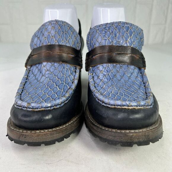 Freebird By Steven Bristol Blue Snake Leather Bootie US 9 High Heel Slip-On Shoe - Picture 2 of 10